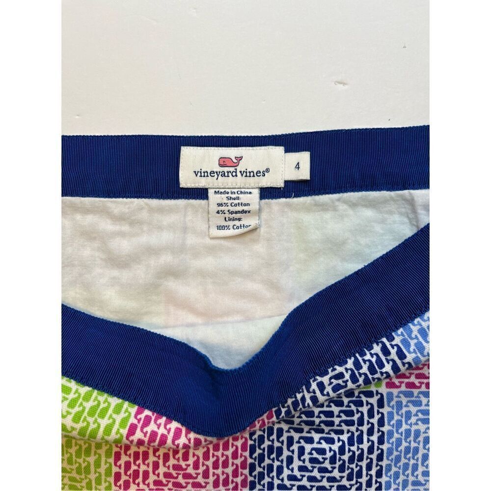 Vineyard Vines Whale Aurora Faux Patchwork Lined Cotton Skirt RibbonTrim Size 4 - Picture 3 of 10